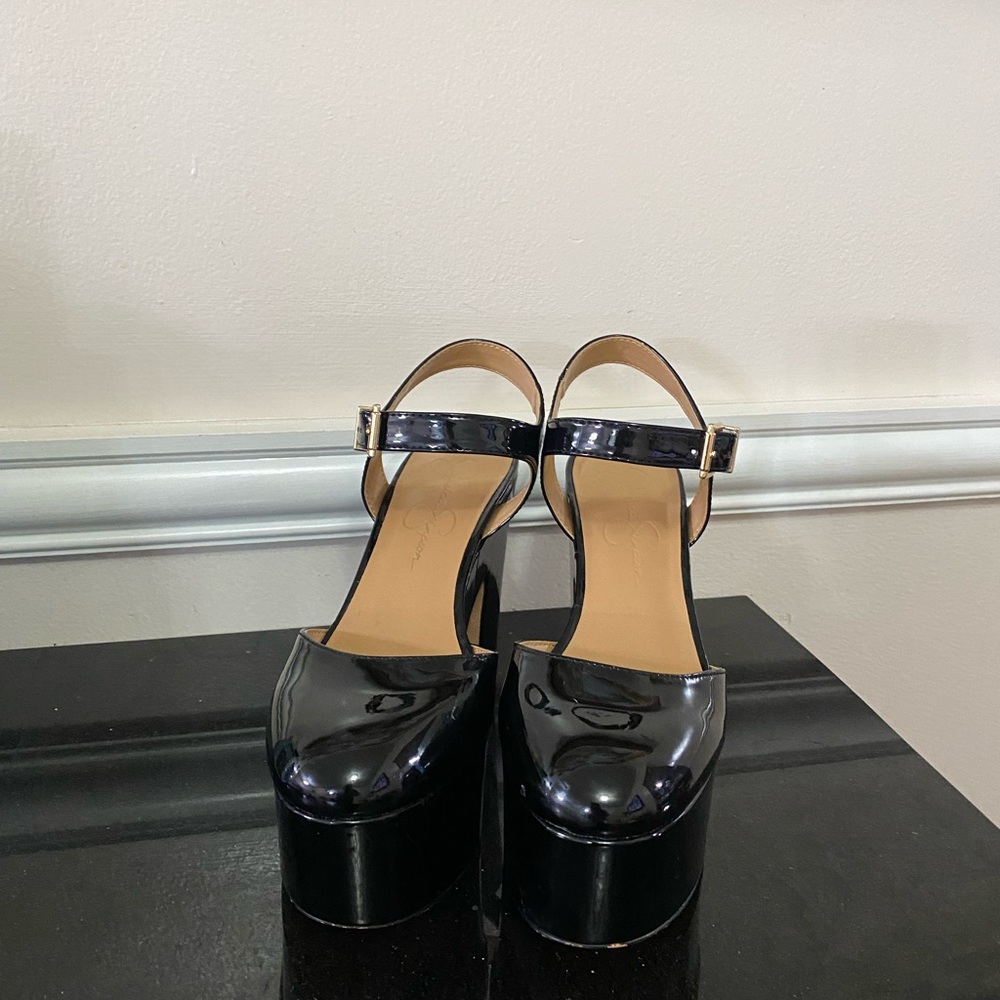 Jessica Simpson Patent Black Platform  Heels with Ankle Strap
